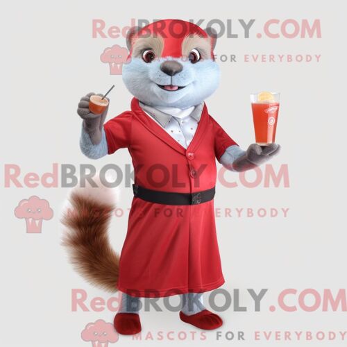 Costume Mascotte Redbrokoly De Furet Rouge Habillé D Une Robe De Cocktail Et De Ceintures