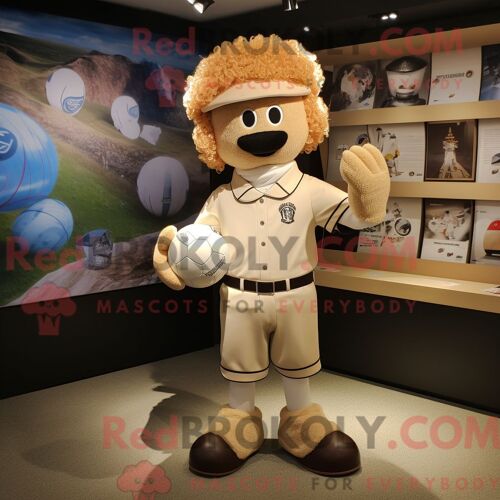 Personnage Mascotte Redbrokoly De Ballon De Football Beige Habillé D Un Maillot De Rugby Et De Bérets