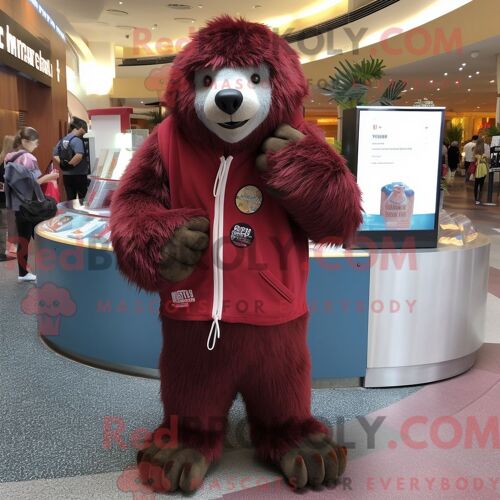 Costume De Mascotte Redbrokoly D Ours Paresseux Marron Habillé D Un Sweat-Shirt Et D Un Porte-Monnaie