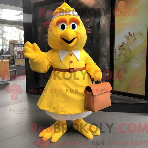 Costume De Mascotte Redbrokoly De Poulet Au Beurre Jaune Personnage Habillé D Une Robe Taille Empire Et De Sacs Messager