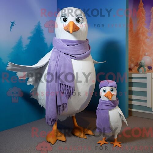 Costume De Mascotte Redbrokoly De Mouette Lavande Habillé Avec Un Jean De Maman Et Des Clips D Écharpe