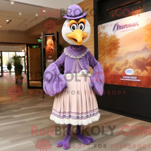 Costume De Mascotte Redbrokoly De Dinde Lavande Personnage Habillé D Une Jupe Longue Et De Bérets