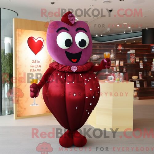Costume De Mascotte Redbrokoly De Maroon Heart Habillé Avec Une Robe De Cocktail Et Des Colliers