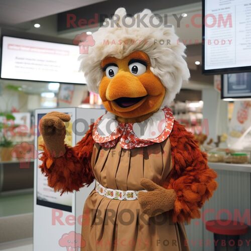 Personnage De Costume De Mascotte Redbrokoly De Poulet Frit Habillé D Un Chemisier Et De Ceintures De Smoking