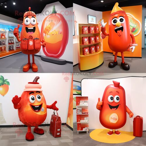 Bouteille De Pêche De Personnage De Costume De Mascotte Redbrokoly De Ketchup Habillé Avec Un T-Shirt Graphique Et Des Porte-Documents