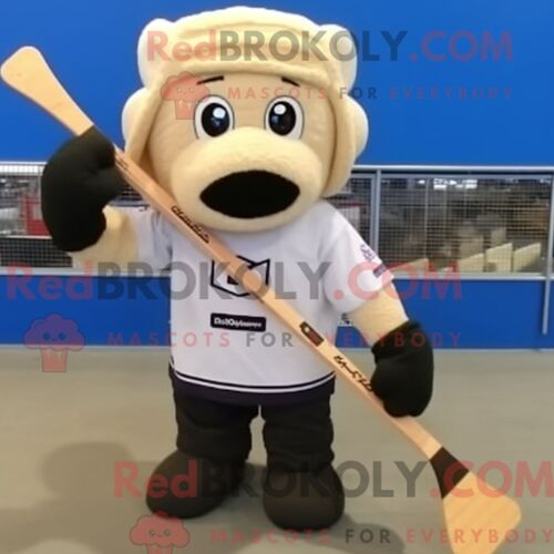 Costume De Mascotte Redbrokoly De Bâton De Hockey Sur Glace Crème Personnage Habillé Avec Un Short Cargo Et Des Bonnets