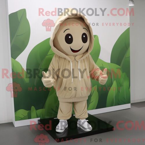 Costume Mascotte Redbrokoly D Épinards Beiges Personnage Habillé Avec Un Sweat À Capuche Et Des Lacets De Chaussures