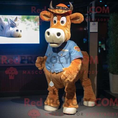 Costume De Mascotte Redbrokoly De Vache Violette Habillé D Un Pantalon Et De Bonnets En Velours Côtelé