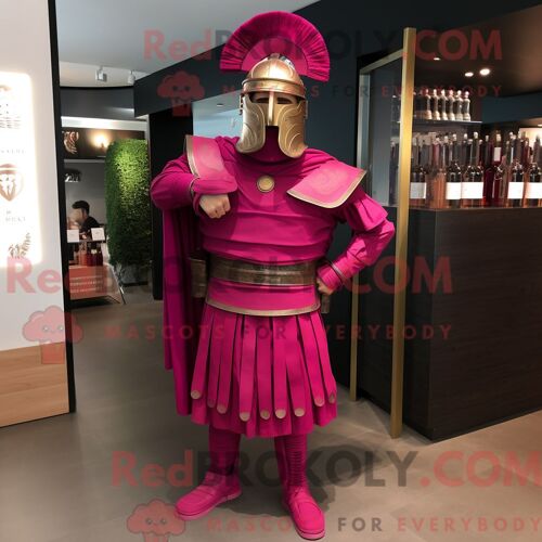 Costume De Mascotte Redbrokoly De Soldat Romain Magenta Habillé D Une Robe Taille Empire Et De Ceintures De Smoking