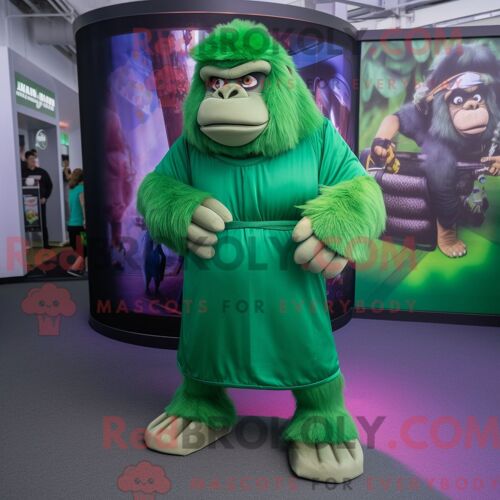 Costume De Mascotte Redbrokoly De Gorille Vert Habillé D Une Jupe Trapèze Et De Bandeaux