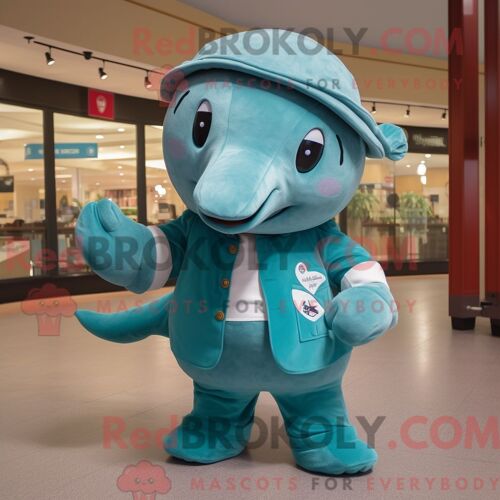 Costume Mascotte Redbrokoly De Piranha Bleu Ciel Habillé Avec Un Short De Course Et Des Ceintures