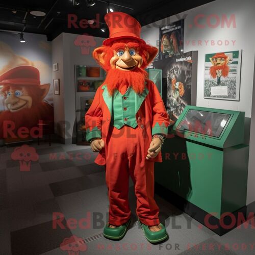 Costume De Mascotte Redbrokoly De Lutin Rouge Habillé Avec Une Barboteuse Et Des Cravates