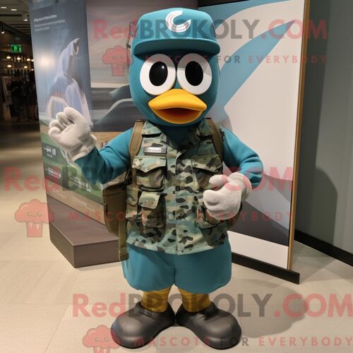 Costume De Mascotte Redbrokoly De Soldat De L Armée Bleu Sarcelle Habillé Avec Un Short Et Des Chapeaux
