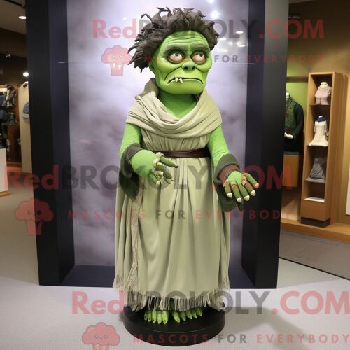 Costume De Mascotte Redbrokoly De Monstre D Olive Frankenstein Habillé Avec Une Robe De Soirée Et Des Clips Pour Écharpe