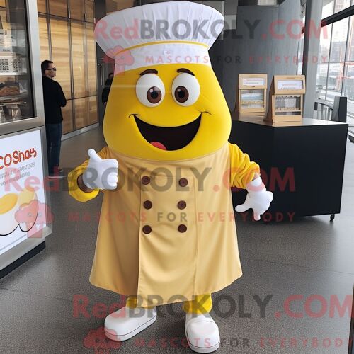 Personnage De Costume De Mascotte Redbrokoly De Chocolats Jaunes Habillé Avec Une Chemise Habillée Et Des Bonnets