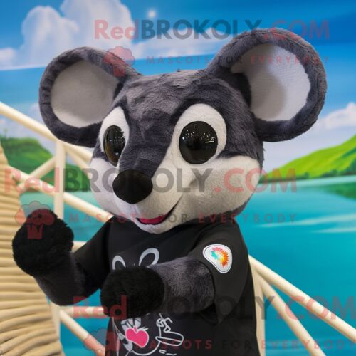 Costume Mascotte Redbrokoly De Loir Noir Personnage Habillé Avec Un Maillot De Bain Et Des Bagues