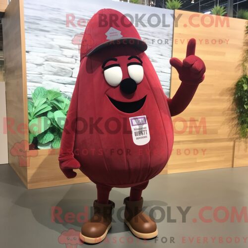 Costume De Mascotte Redbrokoly De Barres De Chocolat Violettes Habillé Avec Un T-Shirt À Col En V Et Des Bonnets