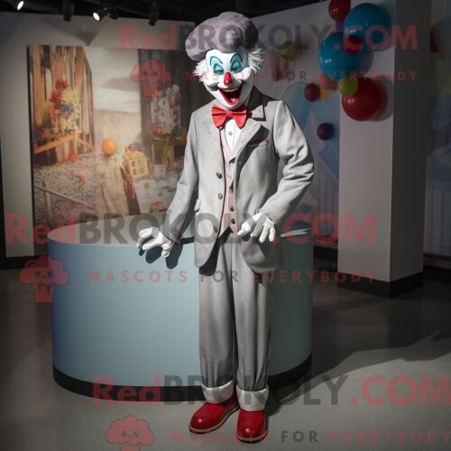 Costume De Mascotte Redbrokoly De Clown Gris Personnage Habillé D Un Costume Et De Noeuds Papillons