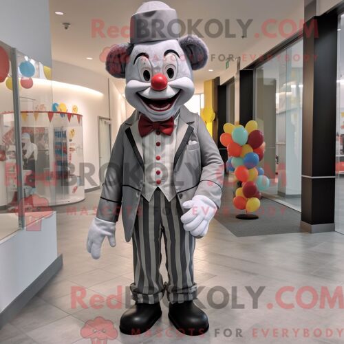 Costume De Mascotte Redbrokoly De Clown Gris Personnage Habillé D Un Costume Et De Noeuds Papillons