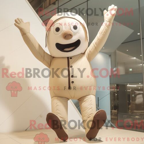 Mascotte Redbrokoly De Trapéziste Beige Costume De Personnage Habillé Avec Une Veste Et Des Coussinets De Pieds