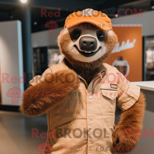 Costume Mascotte Redbrokoly De Mango Beige Personnage Habillé Avec Une Chemise De Rugby Et Des Lacets De Chaussures