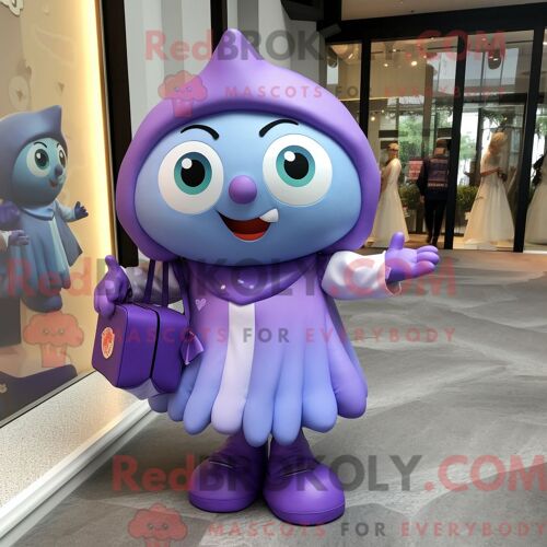 Personnage De Costume De Mascotte Redbrokoly De Bonbon À La Lavande Habillé Avec Une Dissimulation Et Des Sacs Messager