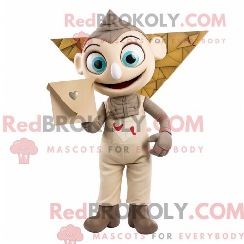 Costume Mascotte Redbrokoly De Lettre D Amour Beige Personnage Habillé Avec Une Salopette Et Des Bagues