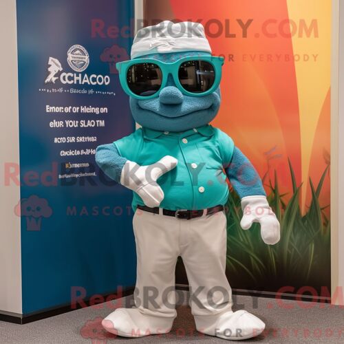 Costume De Mascotte Redbrokoly De Roi Sarcelle Habillé D Un Pantalon Chino Et De Lunettes De Lecture