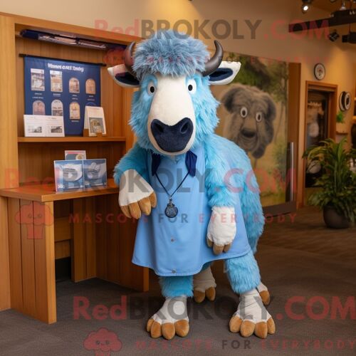 Costume Mascotte Redbrokoly De Buffalo Bleu Habillé Avec Une Jupe-Culotte Et Des Cravates
