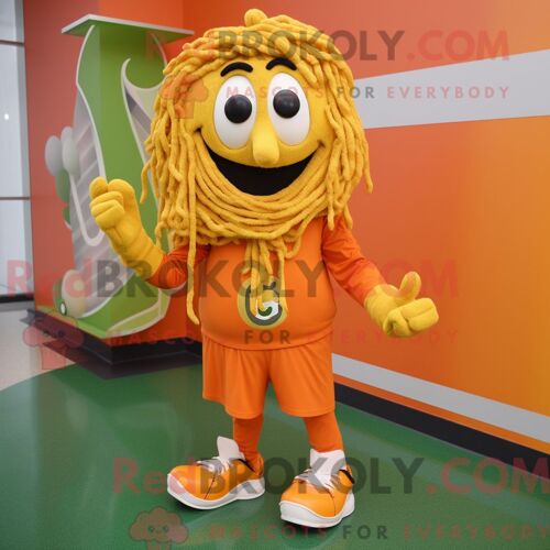 Costume De Mascotte Redbrokoly De Pâtes Au Pesto Orange Personnage Habillé Avec Un Sweat-Shirt Et Des Lacets De Chaussures