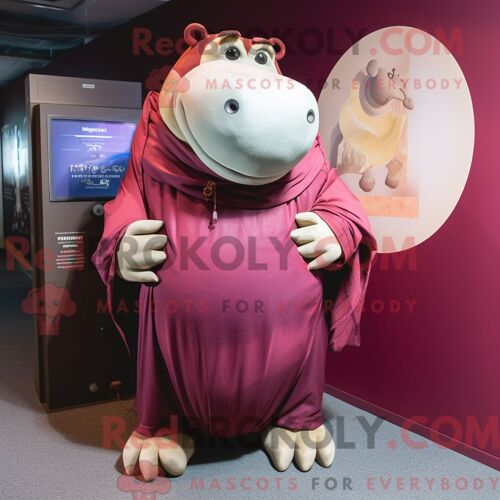 Costume De Mascotte Redbrokoly D Hippopotame Marron Habillé D Une Combinaison Et D Épingles À Châle
