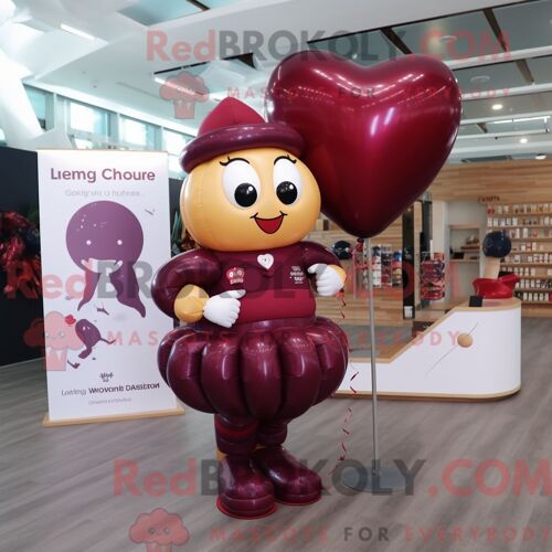 Personnage De Costume De Mascotte Redbrokoly De Ballons En Forme De Coeur Marron Habillé Avec Une Jupe Crayon Et Des Ceintures