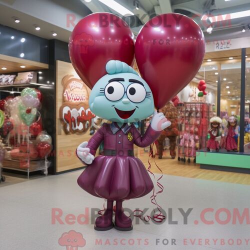 Personnage De Costume De Mascotte Redbrokoly De Ballons En Forme De Coeur Marron Habillé Avec Une Jupe Crayon Et Des Ceintures