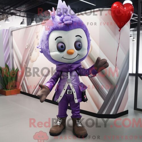 Costume De Mascotte Redbrokoly De Flèche D Amour De Lavande Habillé Avec Une Veste En Cuir Et Des Lacets De Chaussures