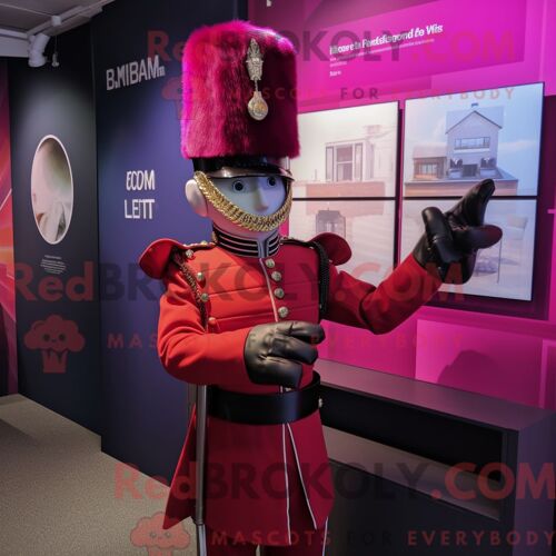 Costume De Mascotte Redbrokoly De La Garde Royale Britannique Magenta Personnage Habillé Avec Une Jupe Et Des Gants