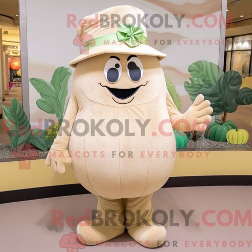 Costume Mascotte Redbrokoly De Melon Beige Personnage Habillé Avec Un Pantalon Et Des Gants En Velours Côtelé