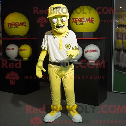 Costume De Mascotte Redbrokoly De Zombie Jaune Citron Habillé Avec Un Polo Et Des Casquettes