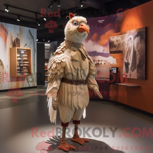 Costume De Mascotte Redbrokoly De Faisan Beige Habillé D Une Combishort Et De Ceintures De Smoking