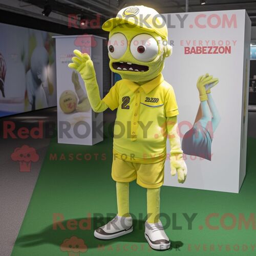 Costume De Mascotte Redbrokoly De Zombie Jaune Citron Habillé Avec Un Polo Et Des Casquettes
