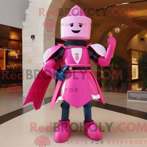 Costume De Mascotte Redbrokoly De Chevalier Médiéval Rose Personnage Habillé D Une Mini-Robe Et De Noeuds Papillons