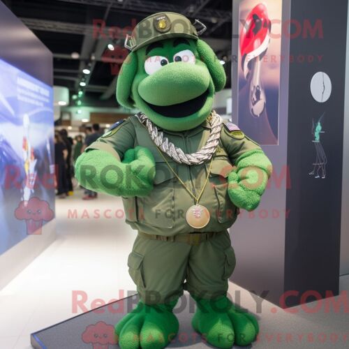 Costume De Mascotte Redbrokoly De Soldat De L Armée De L Air Verte Personnage Habillé Avec Un Débardeur Et Des Colliers