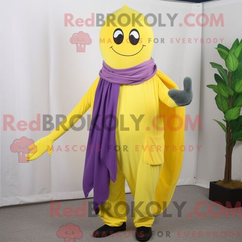Costume De Mascotte Redbrokoly D Aubergine Jaune Citron Personnage Habillé Avec Un Pantalon Habillé Et Des Écharpes