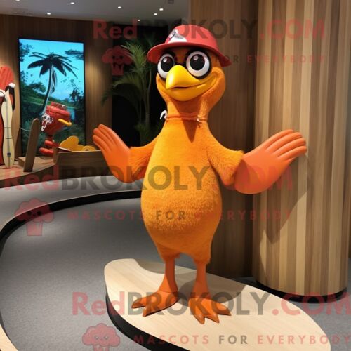 Costume De Mascotte Redbrokoly De Pic Orange Habillé D Un Bikini Et De Pinces À Chaussures