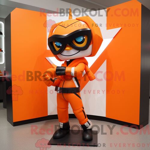 Costume De Mascotte Redbrokoly Orange Arrow Of Love Habillé Avec Une Veste De Moto Et Des Noeuds Papillons
