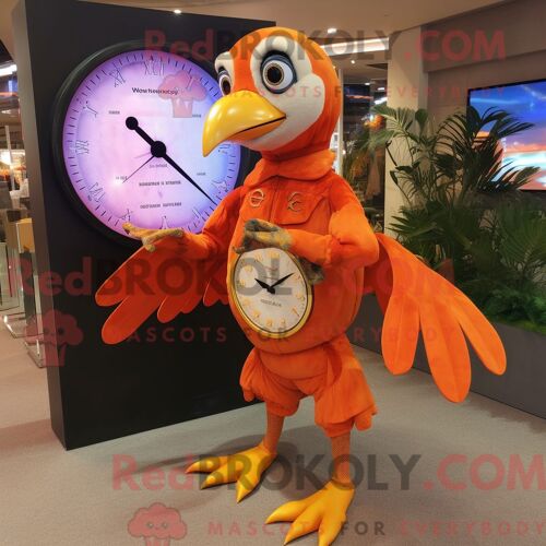 Costume De Mascotte Redbrokoly D Archeopteryx Orange Habillé D Une Jupe Circulaire Et De Montres Numériques