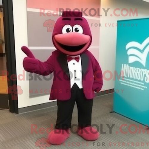 Personnage De Costume De Mascotte Redbrokoly Rose Marron Habillé Avec Une Veste De Costume Et Des Noeuds Papillons