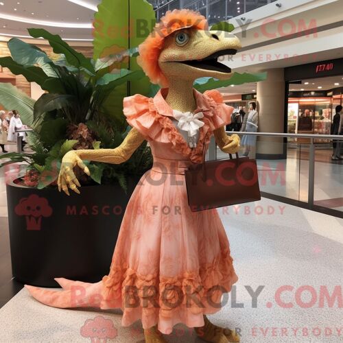 Costume De Mascotte Redbrokoly De Peach Deinonychus Habillé Avec Une Robe Taille Empire Et Des Portefeuilles