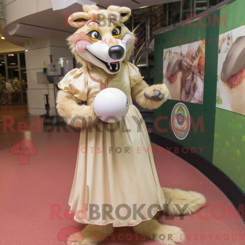 Mascotte Redbrokoly De Loup Beige Habillé D Une Robe De Bal Et De Montres