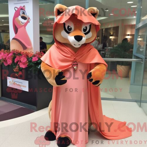 Costume De Mascotte Redbrokoly De Panthère Pêche Personnage Habillé Avec Une Robe Et Des Épingles De Châle