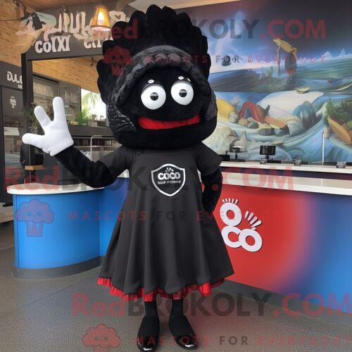 Mascotte Redbrokoly De Ceviche Noir Costume De Personnage Habillé Avec Une Robe Fourreau Et Des Bandeaux